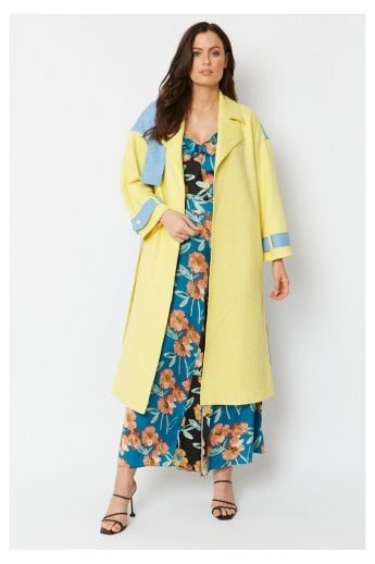JAYLEY Blue Faux Suede Animal Print Trench Coat