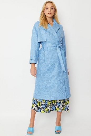 JAYLEY Blue Faux Suede Animal Print Trench Coat