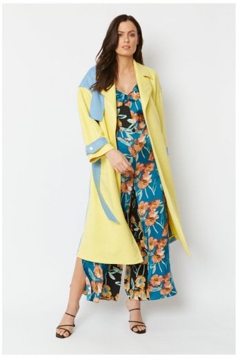 JAYLEY Blue Faux Suede Animal Print Trench Coat