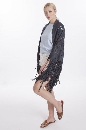 JAYLEY Blue Faux Suede Cape