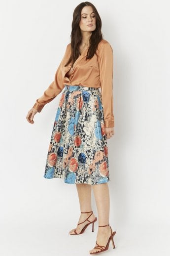 JAYLEY Blue Faux Suede Duchess Skirt