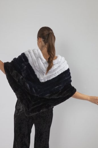 JAYLEY Blue Faux Suede Faux Fur Poncho