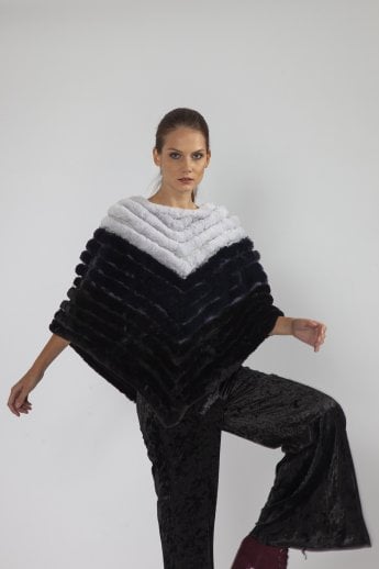 JAYLEY Blue Faux Suede Faux Fur Poncho
