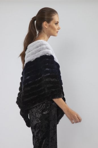 JAYLEY Blue Faux Suede Faux Fur Poncho