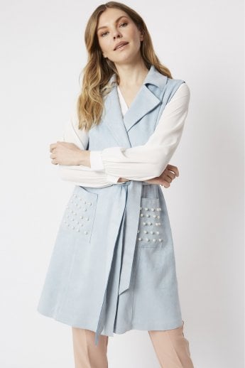 JAYLEY Blue Faux Suede Gilet | Waistcoat
