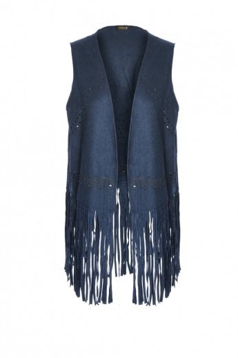 JAYLEY Blue Faux Suede Gilet | Waistcoat