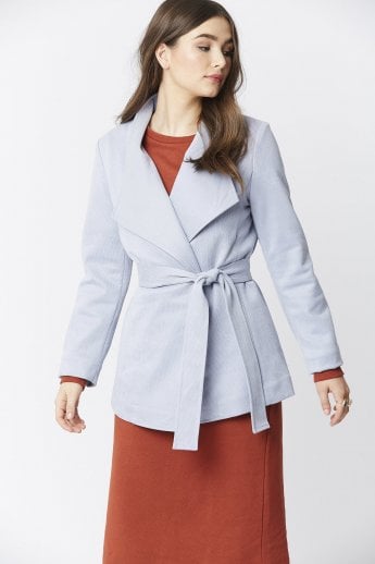 JAYLEY Blue Faux Suede Jacket Tie Waist