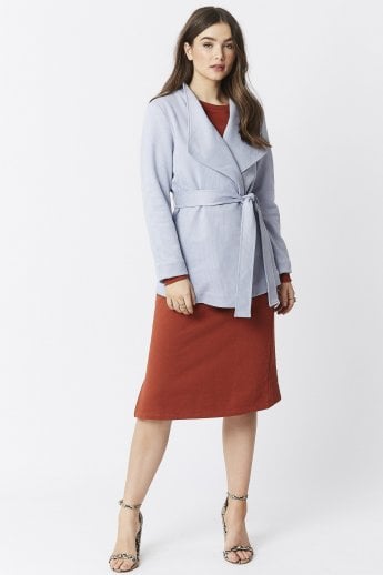 JAYLEY Blue Faux Suede Jacket Tie Waist
