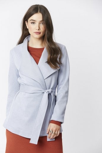 JAYLEY Blue Faux Suede Jacket Tie Waist