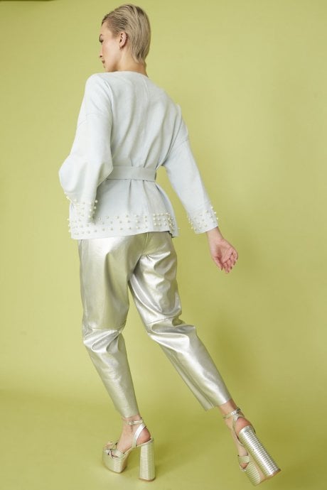 JAYLEY Blue Faux Suede Wrap Jacket