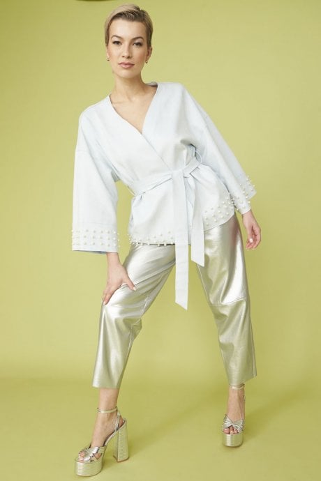 JAYLEY Blue Faux Suede Wrap Jacket