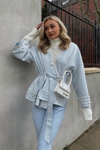 JAYLEY Blue Faux Suede Wrap Jacket