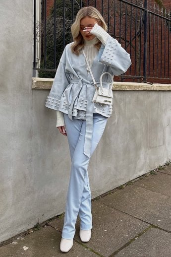 JAYLEY Blue Faux Suede Wrap Jacket