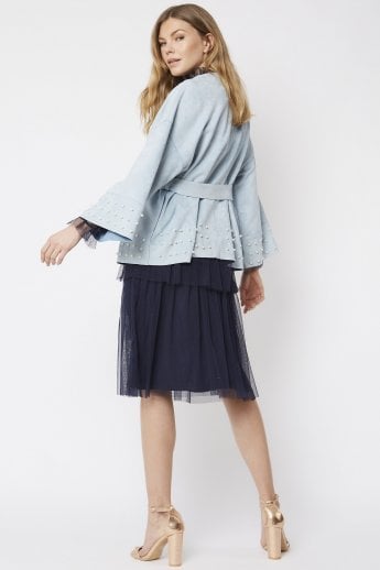 JAYLEY Blue Faux Suede Wrap Jacket