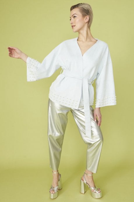 JAYLEY Blue Faux Suede Wrap Jacket