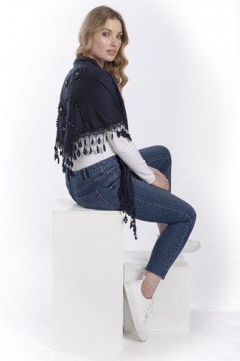 JAYLEY Blue Fine Knit Shawl