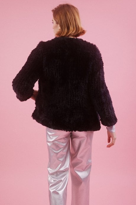 JAYLEY Blue Hand Knitted Faux Fur Coat