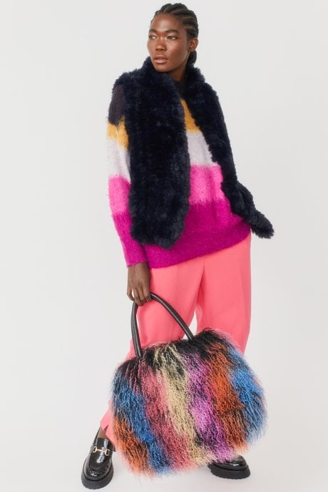 JAYLEY Blue Hand Knitted Faux Fur Gilet | Waistcoat