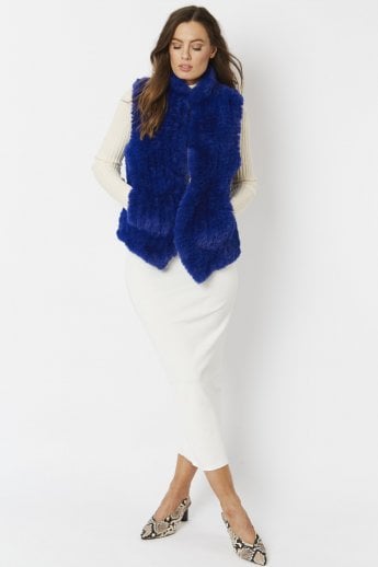 JAYLEY Blue Hand Knitted Faux Fur Gilet | Waistcoat