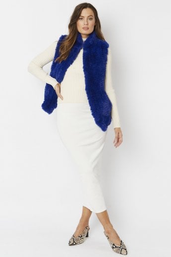 JAYLEY Blue Hand Knitted Faux Fur Gilet | Waistcoat