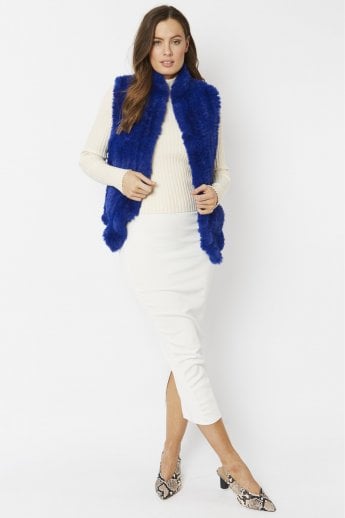 JAYLEY Blue Hand Knitted Faux Fur Gilet | Waistcoat