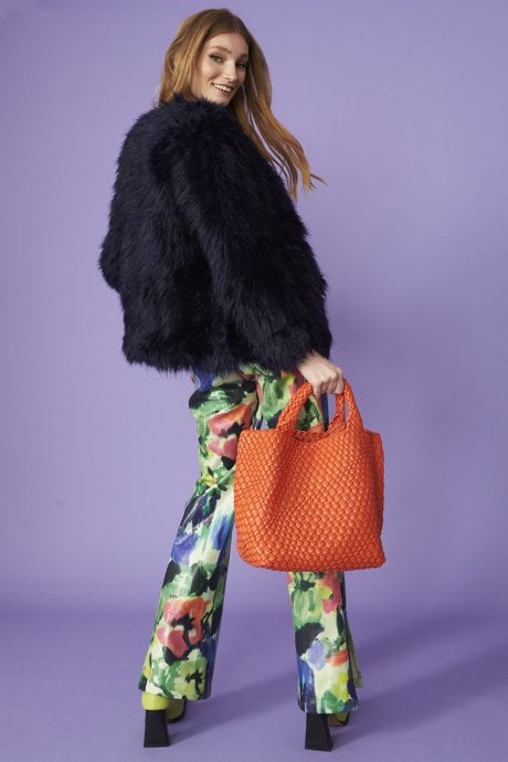 JAYLEY Blue Hand Knitted Faux Fur Jacket