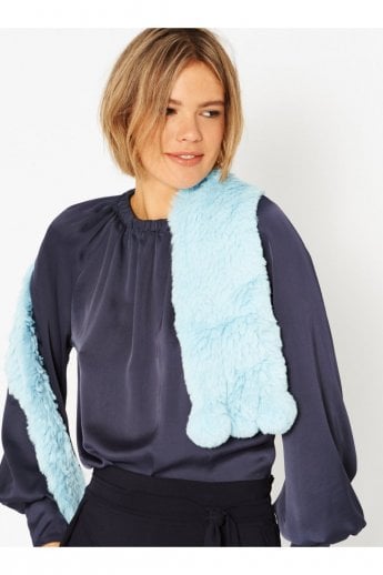 JAYLEY Blue Hand Knitted Faux Fur Scarf