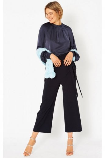 JAYLEY Blue Hand Knitted Faux Fur Scarf