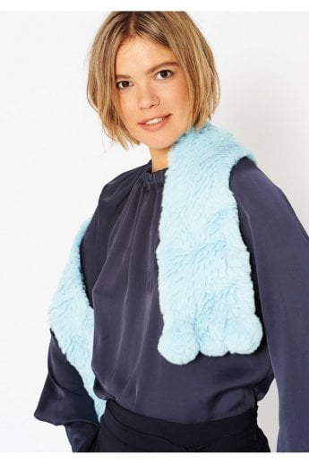 JAYLEY Blue Hand Knitted Faux Fur Scarf