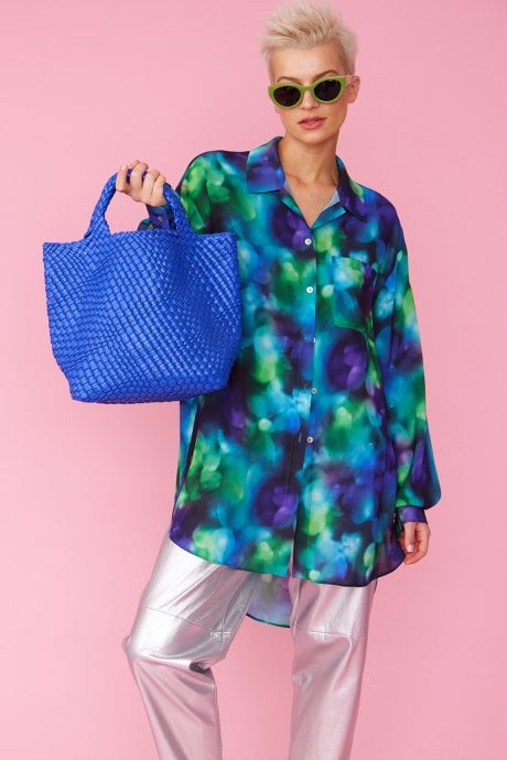 JAYLEY Blue Hand Knitted Leather Tote Bag with Matching Purse