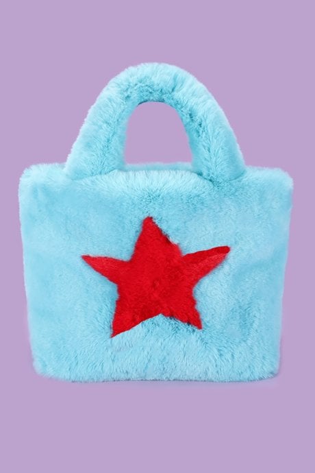 JAYLEY Blue Hand Made Faux Fur Tote Bag with Star Design