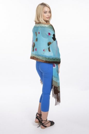 JAYLEY Blue Hand Painted Silk Blend Shawl