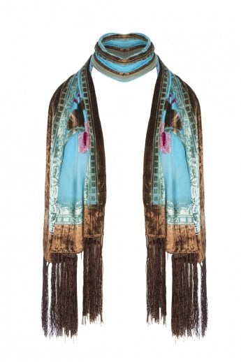 JAYLEY Blue Hand Painted Silk Blend Shawl