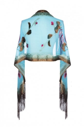 JAYLEY Blue Hand Painted Silk Blend Shawl