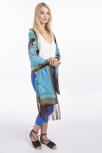 JAYLEY Blue Hand Painted Silk Blend Shawl