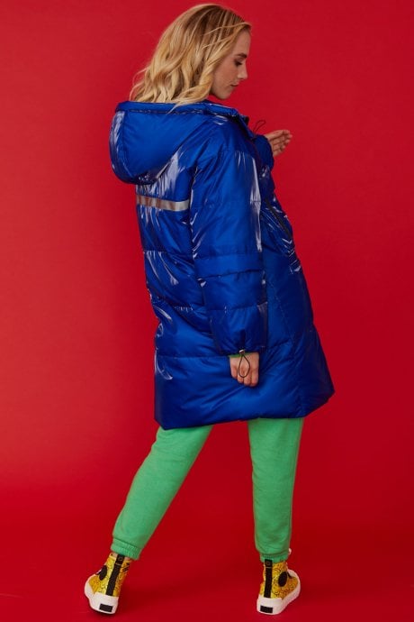 JAYLEY Blue Hooded Puffer Down Coat
