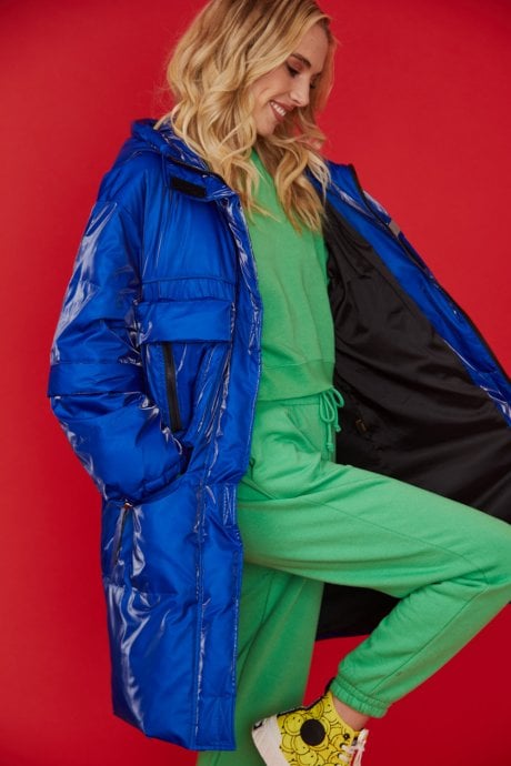 JAYLEY Blue Hooded Puffer Down Coat