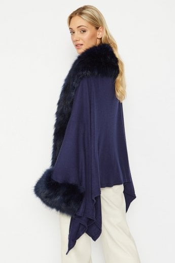 JAYLEY Blue Knitted Luxury Faux Fur Cape