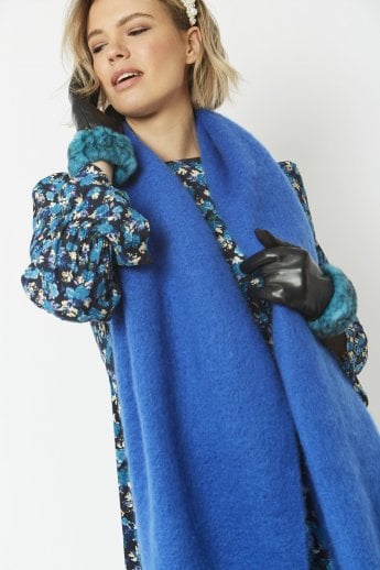 JAYLEY Blue Leather Gloves With Faux Fur Trim