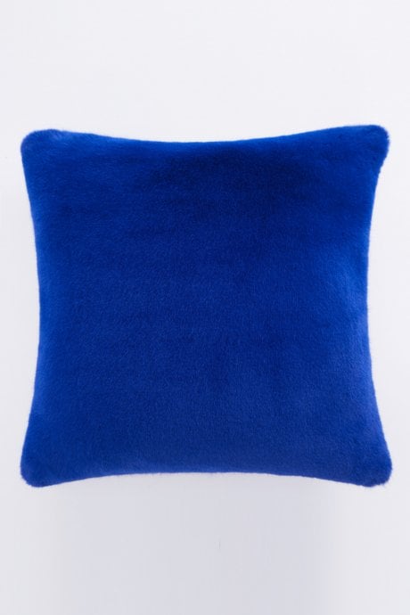 JAYLEY Blue Luxury Faux Fur Cushion Cover With Embroidered Parisian Design