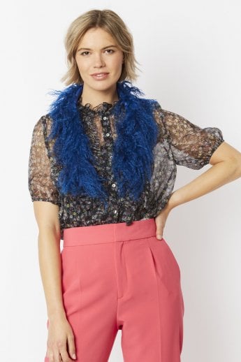 JAYLEY Blue Mongolian Fur Collar