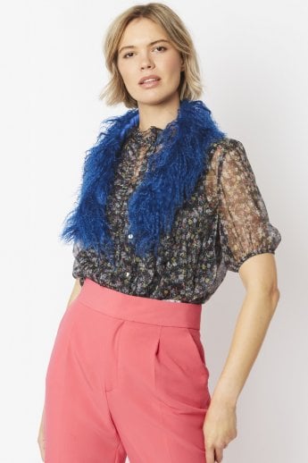 JAYLEY Blue Mongolian Fur Collar