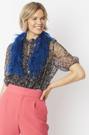 JAYLEY Blue Mongolian Fur Collar