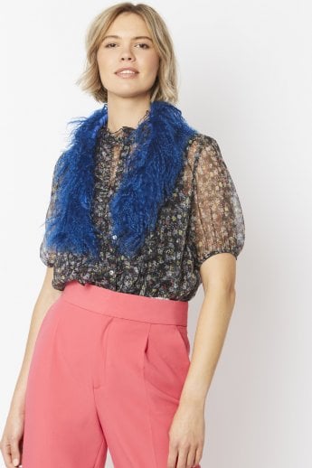JAYLEY Blue Mongolian Fur Collar