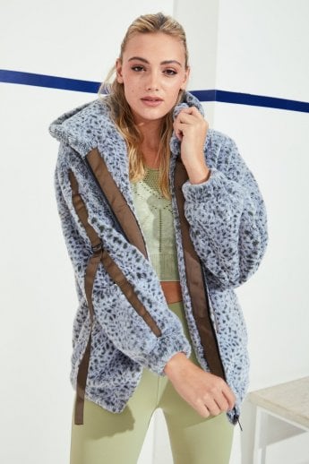 JAYLEY Blue Mottled Snow Faux Fur Hooded Jacket