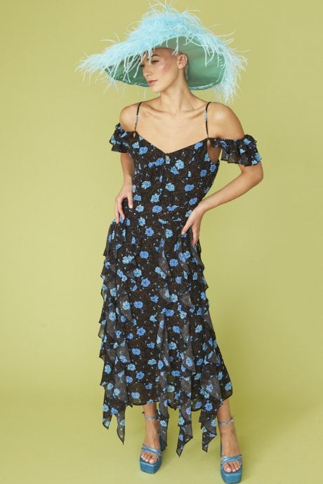 JAYLEY Blue Ostrich Feather Flapper Oversized Hat