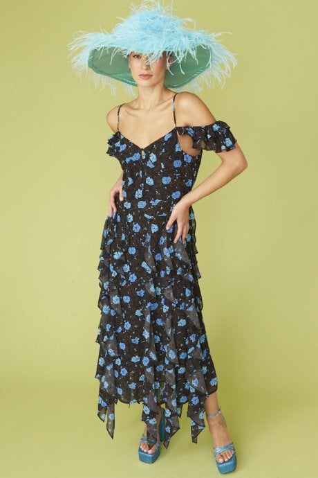 JAYLEY Blue Ostrich Feather Flapper Oversized Hat