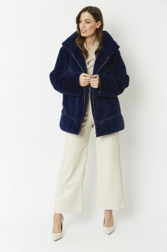 JAYLEY Blue Oversized Faux Fur Jacket