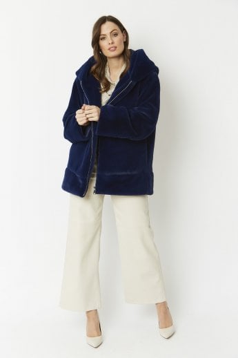 JAYLEY Blue Oversized Faux Fur Jacket