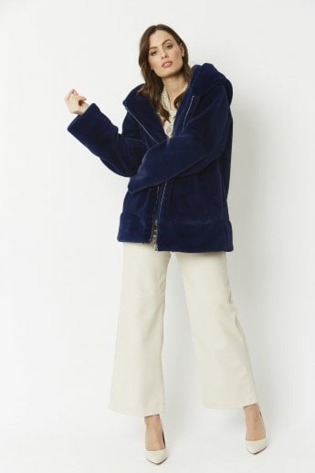JAYLEY Blue Oversized Faux Fur Jacket